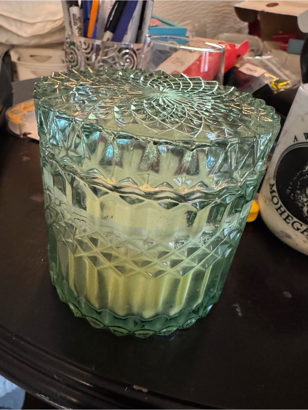 Green Pressed Glass Decorative Jar with Lid - Home Accents Francesca